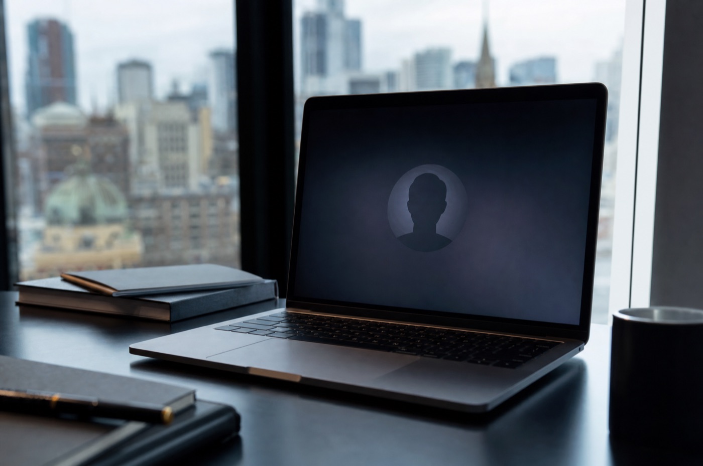 A laptop showing an anonymous profile silhouette behind a defamatory post